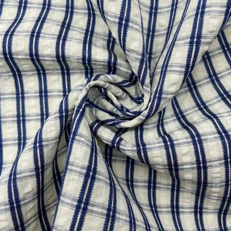 Breathable Checked Seersucker Fabric By The Yard