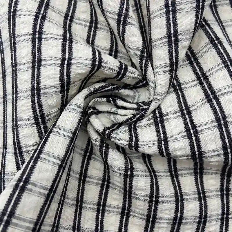 Breathable Checked Seersucker Fabric By The Yard