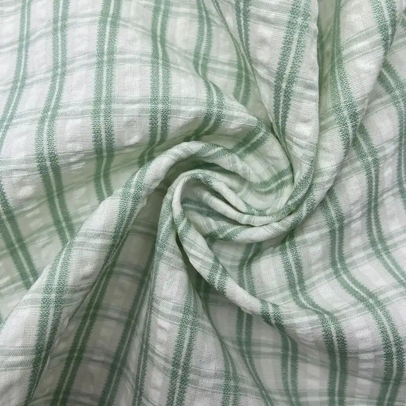 Breathable Checked Seersucker Fabric By The Yard
