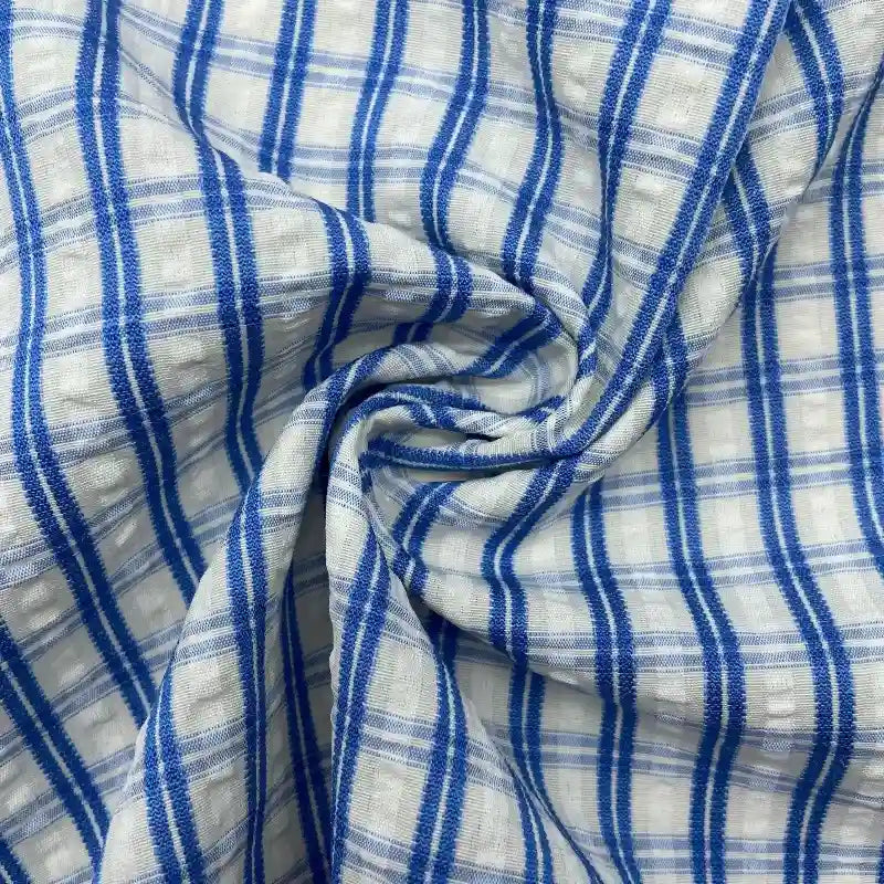 Breathable Checked Seersucker Fabric By The Yard
