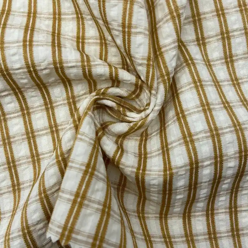 Breathable Checked Seersucker Fabric By The Yard