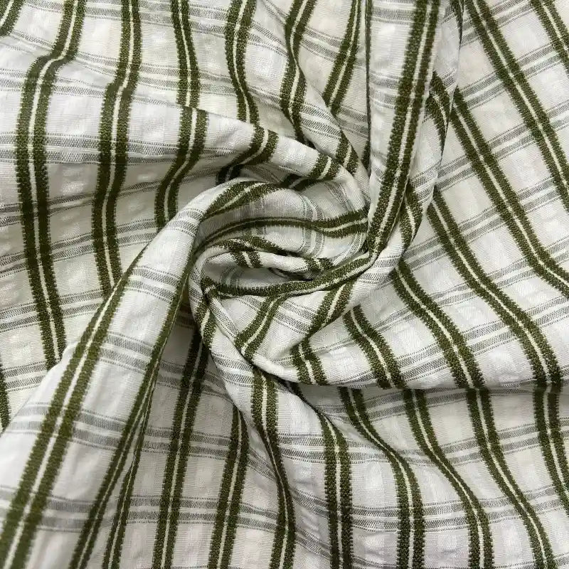 Breathable Checked Seersucker Fabric By The Yard