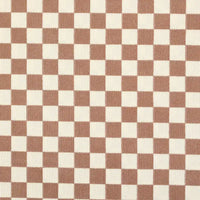 Longan Craft's Checkered Corduroy Fabric By The Yard features a vintage-inspired pattern of equal brown and off-white squares in a regular grid, printed on soft polyester corduroy—ideal for apparel and crafts.