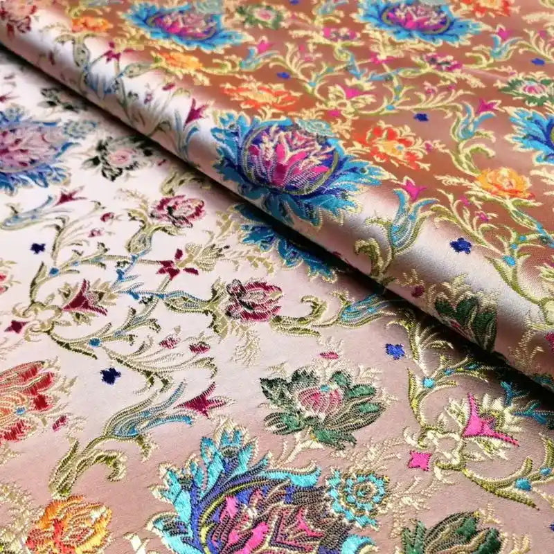 Chinese Flower Silk Brocade Fabric By The Yard-Longan Craft