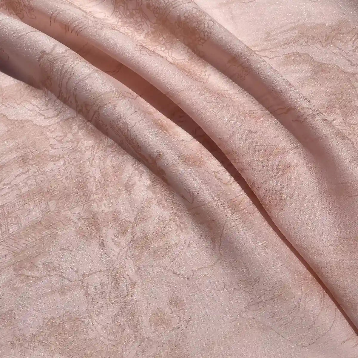 A detailed view of Longan Craft's Chinoiserie Printed Lyocell Fabric by the yard, a colorful polyester lyocell material with a soft, smooth texture and elegant floral pattern—perfect for dressmaking projects.