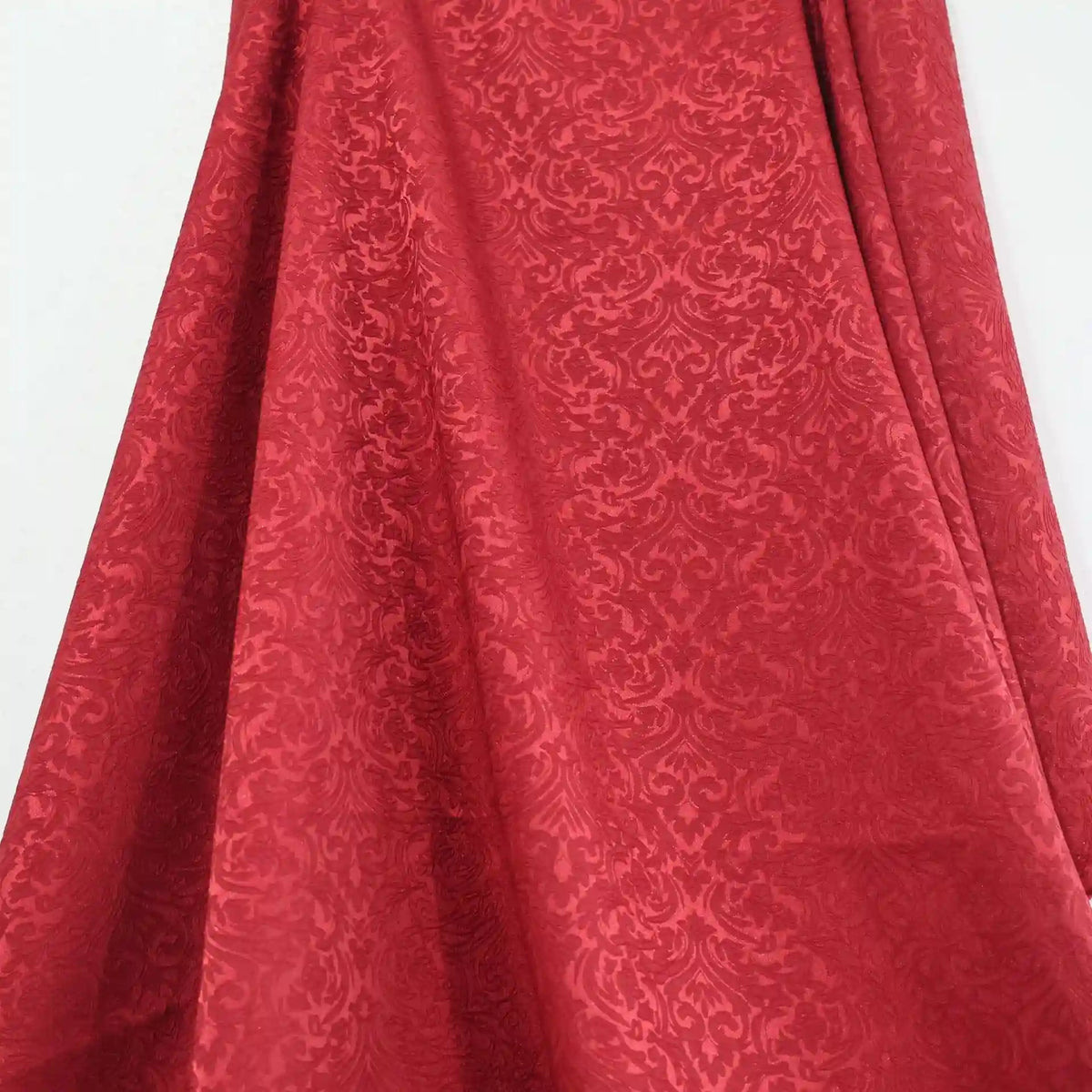 Longan Craft's Colorful Brocade Damask Fabric by the yard features patterned jacquard damask textile with an intricate floral and swirl design, ideal for elegant dressmaking.