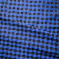 Blue and black checkered Colorful One Side Sueded Flannel Fabric By The Yard from Longan Craft, crafted with yarn-dyed cotton in a small square plaid pattern, featuring a super snuggle finish and a subtle surface wrinkle.