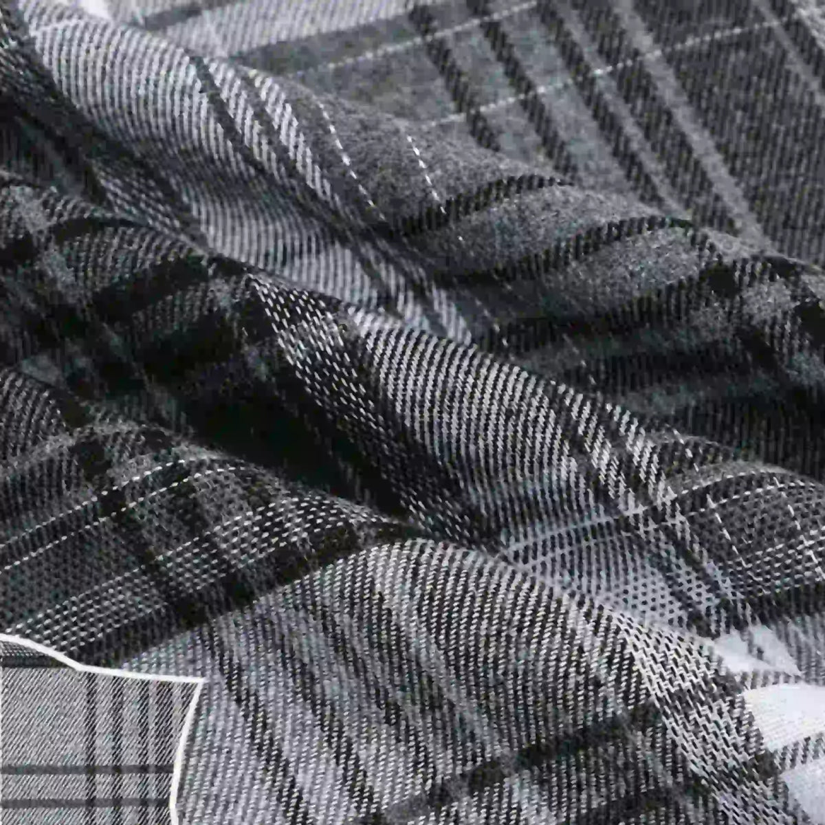 Here is a rewritten sentence using your product data: Close-up of Longan Craft’s Super Snuggle Fall Flannel Fabric—“Colorful One Side Sueded Flannel By The Yard”—showing its yarn-dyed cotton plaid with soft, overlapping folds and a woven texture, featuring classic intersecting lines and checkered patterns.