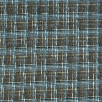 Longan Craft’s Colorful Polyester Rayon Mammoth Flannel Fabric by the yard features a classic plaid with blue, gray, and yellow stripes on soft brushed flannelette—perfect for cozy, stylish apparel projects.