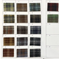A chart shows 17 numbered swatches of Longan Craft Colorful Polyester Rayon Mammoth Flannel Plaid Fabric, with multicolor patterns. Three empty slots on the right are labeled 18, 19, and 20.