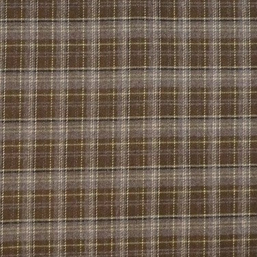 The Longan Craft Colorful Polyester Rayon Mammoth Flannel Fabric By The Yard features a brown and beige plaid with thin yellow and white grid lines, offering a soft, snuggly brushed flannelette texture ideal for apparel.