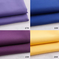Four stacks of Longan Craft Colorful Rayon Polyester Blend Gabardine Fabric are shown: light purple (17#) top left, blue (18#) top right, dark purple (19#) bottom left, yellow (20#) bottom right. Perfect for DIY uniforms.