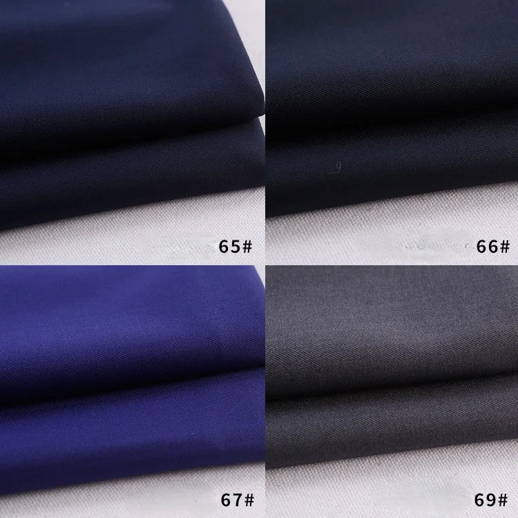 Four heavyweight Colorful Rayon Polyester Blend Gabardine swatches by Longan Craft, labeled 65#, 66#, 67#, and 69#, are neatly arranged in a 2x2 grid on a light surface. Ideal for DIY uniforms and made of quality viscose polyester blend.