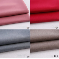 Four neatly folded Longan Craft Colorful Rayon Polyester Blend Gabardine swatches—dusty pink (9#), vibrant red (10#), light gray (11#), and taupe brown (12#)—each labeled in the lower right corner. Perfect for DIY uniforms.