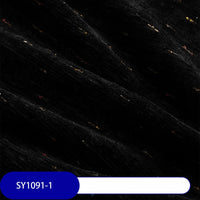 Close-up of Colorful Slub Chenille Fabric By The Yard by Longan Craft, featuring textured black upholstery with tiny gold specks. A blue label at the bottom displays "SY1091-1" beside a white bar.