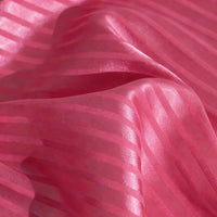 Longan Craft’s Colorful Striped Jacquard Satin Fabric by the yard features shiny polyester stripes, sheer and opaque details, and a smooth, breathable finish—perfect for dressmaking with beautiful light reflection.