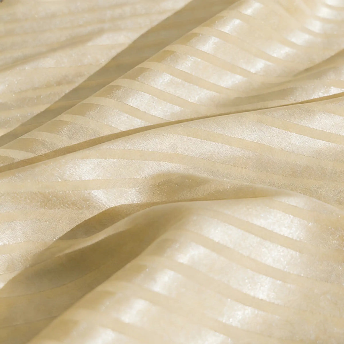 Close-up of Longan Craft’s Colorful Striped Jacquard Satin Fabric by the yard, featuring shiny polyester stripes with a smooth, breathable texture and gentle drape—ideal for dressmaking.