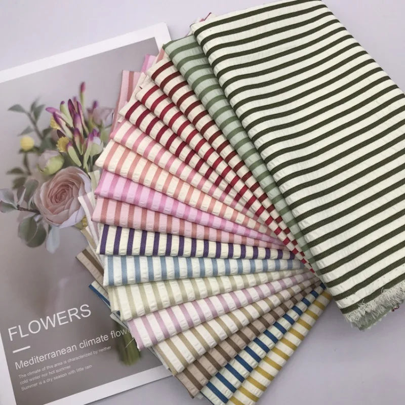 Colorful Striped Seersucker Fabric By the Yard