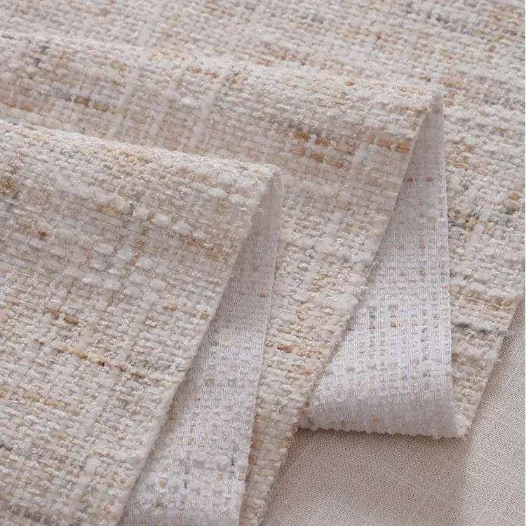 A close-up of Longan Craft Colorful Tweed Chenille Fabric by the yard, showing its textured woven, soft chenille surface—perfect for chic upholstery or clothing projects.