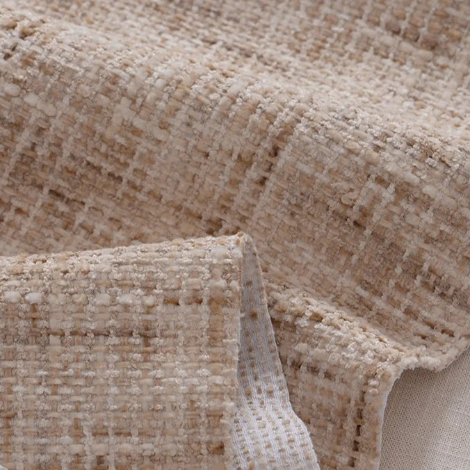Close-up of Longan Craft’s Colorful Tweed Chenille Fabric by the yard, featuring a textured woven design and soft chenille feel—ideal for clothing and upholstery projects.