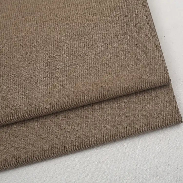 Folded piece of premium taupe Colorful Worsted Wool Fabric By The Yard.