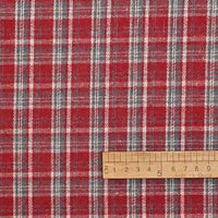 Cotton Gingham Sueded Flannel Fabric by the Yard from Longan Craft is shown in a multicolor polyester checked pattern, with a wooden ruler featuring centimeter measurements at the bottom right to indicate the scale of the comfy shirting flannel material.