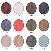 Twelve circular swatches of Longan Craft’s Crinkled Georgette Silk Fabric By The Yard, featuring solid-colored 100% Mulberry silk for luxury bridal gowns, are displayed in a 3x4 grid on a white background; each swatch is numbered from 125 to 136.
