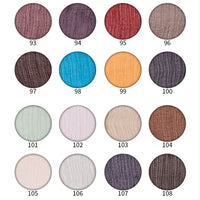 Sixteen fabric swatches (93–108) in a 4x4 grid show shades of purple, brown, blue, yellow, cream, and white, featuring pure silk and "Crinkled Georgette Silk Fabric By The Yard" from Longan Craft for luxurious bridal gowns.