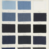 A chart shows 12 numbered swatches of Longan Craft Denim Color Twill Viscose Fabric, featuring stretch elastane, in blue, black, and white shades—perfect chic textile by the yard for dressmaking.