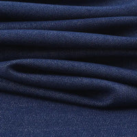 Close-up of Longan Craft’s Denim Color Twill Viscose Fabric by the yard, a stretch elastane material featuring smooth texture and chic diagonal weave—ideal for dressmaking.