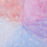 Longan Craft’s Embroidered Sequin Tulle Fabric By The Yard features sparkling snowflake embroidery and sequins, perfect for princess dresses and special projects needing a soft, dreamy touch.