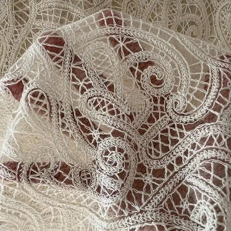 Longan craft’s Floral Embroidered Lace Fabric By The Yard features intricate cotton thread embroidery and detailed floral patterns—ideal material for wedding dresses.
