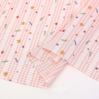 Longan Craft Floral Gingham Quilting Fabric by the yard features a polyester material with a colorful botanical pattern—perfect for quilting or casual wear.