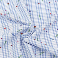 Longan Craft’s Floral Gingham Quilting Fabric by the yard is a comfy polyester material with a botanical pattern—ideal for quilting and casual wear.