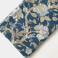 Longan Craft’s Floral Jacquard Chenille Fabric By The Yard is a heavyweight poly chenille upholstery fabric with an intricate floral pattern on teal blue—perfect for luxurious home decor.