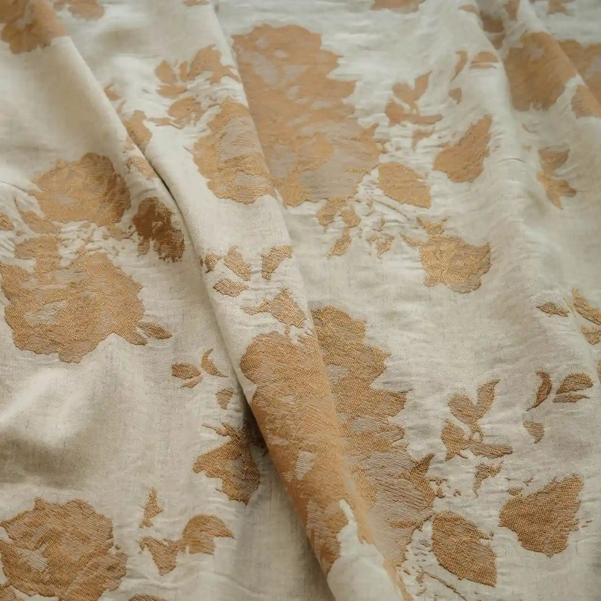 A close-up of Longan Craft's Floral Jacquard Cotton Linen Fabric By The Yard shows its multicolor botanical floral pattern and textured weave, perfect for DIY dressmaking and fabric projects.