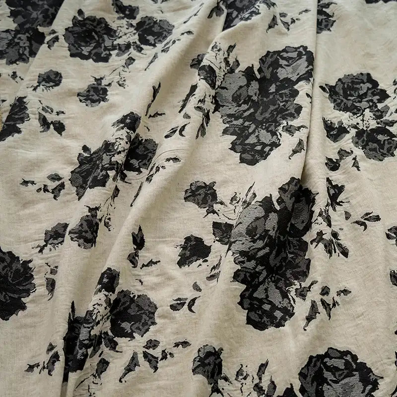 Longan Craft’s Floral Jacquard Cotton Linen Fabric By The Yard features a multicolor botanical flower pattern, perfect for DIY dressmaking projects. Soft cotton-linen blend drapes in gentle folds for beautiful results.