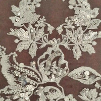 Longan Craft's Floral Sequin Embroidered Tulle Fabric by the yard features heavyweight flower embroidery and sequins on sheer mesh—ideal as a perfect wedding tulle material or for creating elegant gowns and special occasion garments.