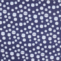 Longan Craft’s Floral Animal Printed Microfiber Peachskin Fabric features a dark blue base with evenly spaced white bear faces—some in round glasses, others without—showcasing varied expressions. Multicolor polyester, ideal for dresses.