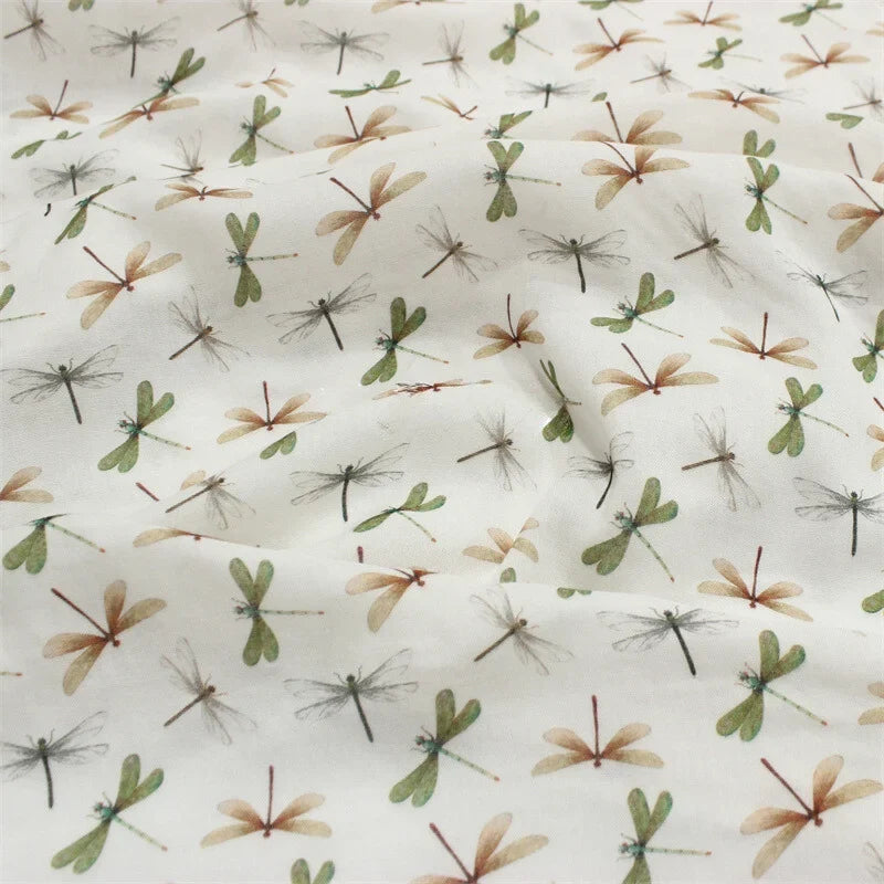 Flower Dragonfly Double Gauze Fabric By The Yard for clothing