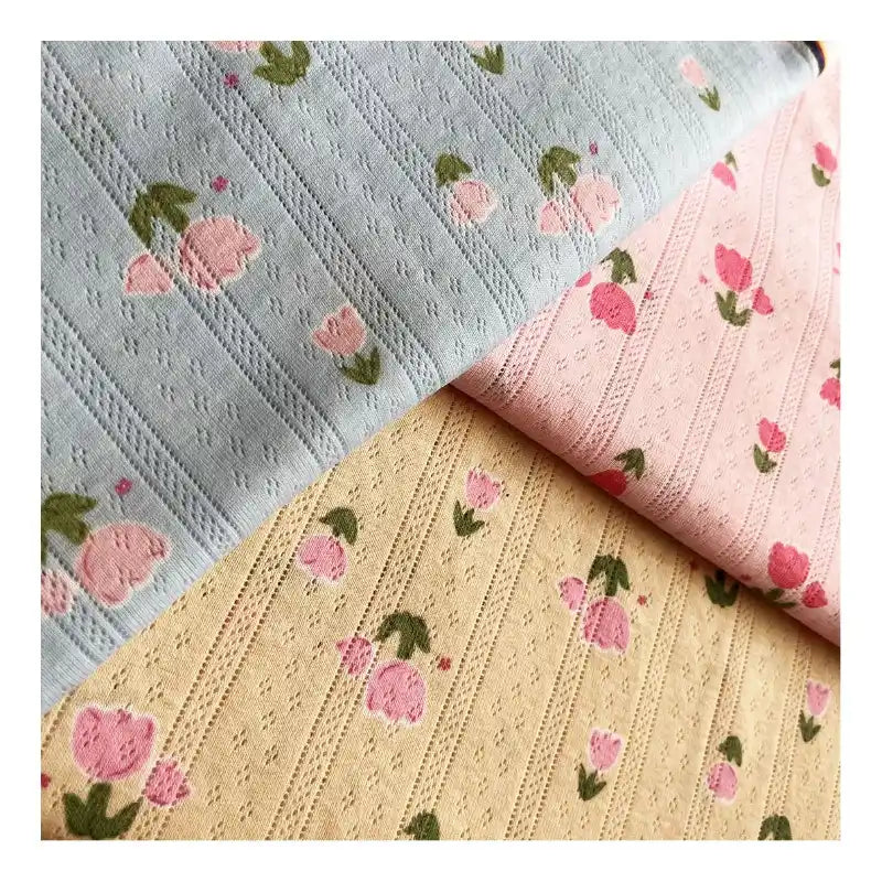 Flower Printed Pointelle Knit Fabric By The Yard