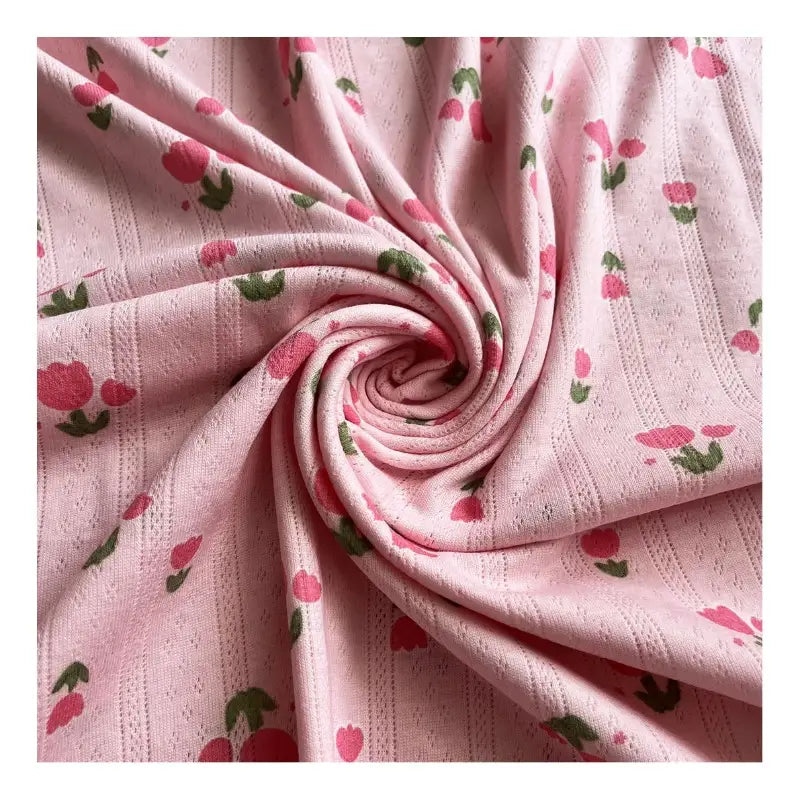 Flower Printed Pointelle Knit Fabric By The Yard