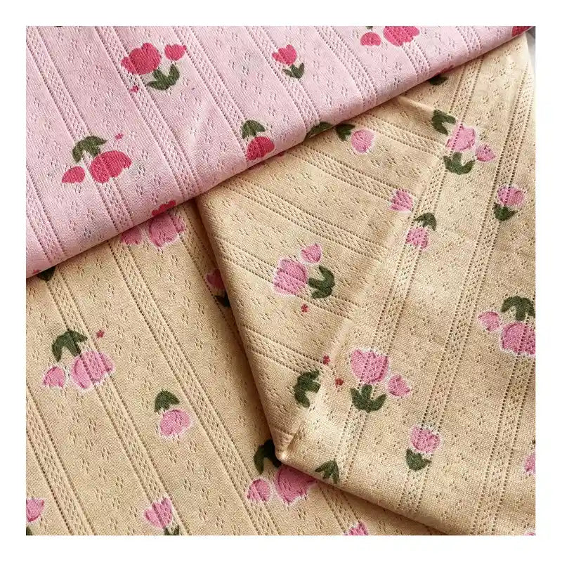Flower Printed Pointelle Knit Fabric By The Yard