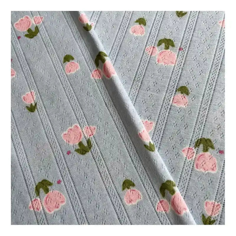 Flower Printed Pointelle Knit Fabric By The Yard