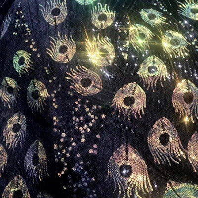 GlitterSequinPeacockFabricByTheYard
