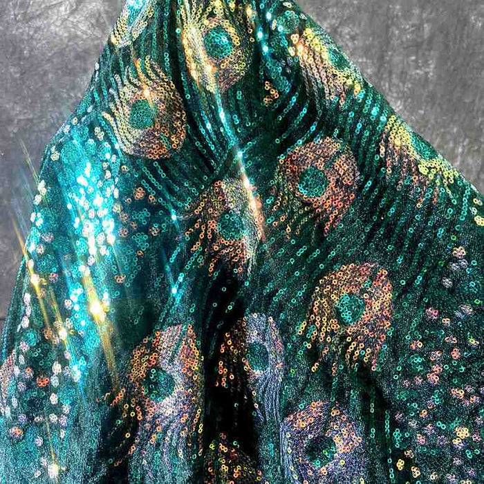 GlitterSequinPeacockFabricByTheYard