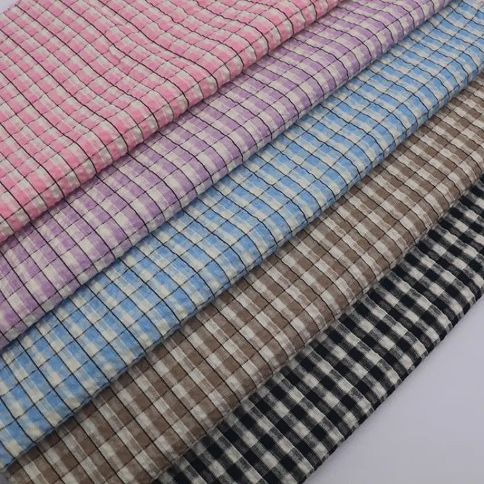 Gradient Style Plaid Seersucker Fabric By the Yard