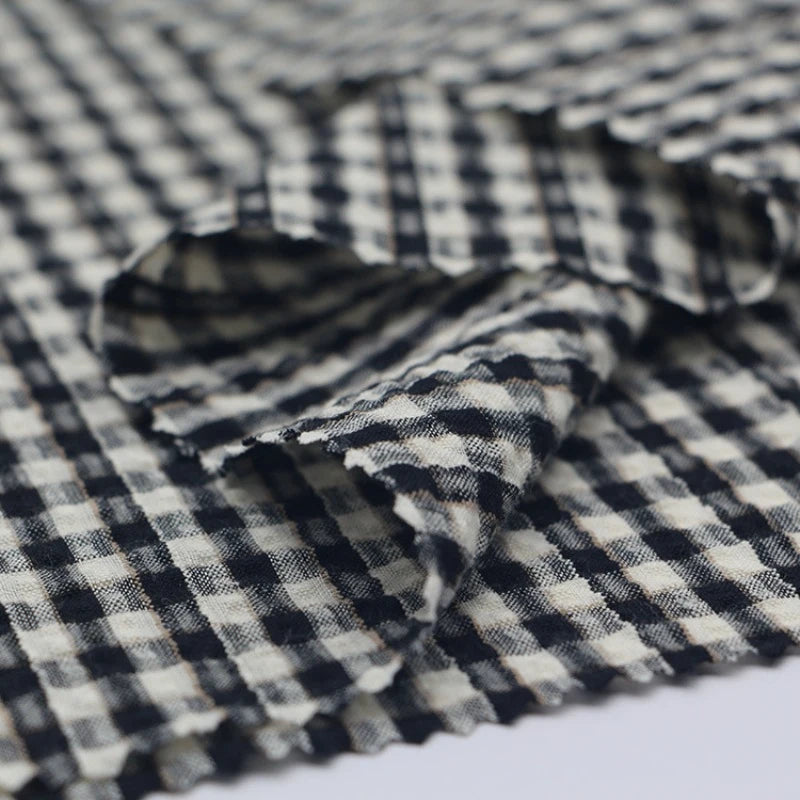 Gradient Style Plaid Seersucker Fabric By the Yard
