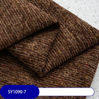 Heavy Weight Slub Chenille Upholstery Fabric by Longan Craft in brown multicolor, featuring subtle specks. Thick premium polyester chenille, shown on a light textured surface with code SY1090-7 on a blue label.