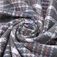 Close-up of Longan Craft’s Heavyweight Cotton Checked Flannel Fabric By The Yard, featuring a soft and cozy texture with a classic gray, white, blue, and red plaid pattern. Made from polyester brushed mammoth flannel material, this vintage-inspired fall and winter fabric appears thick, fuzzy, and warm—ideal for snug seasonal sewing projects.